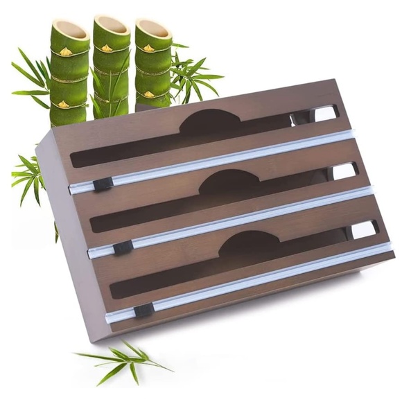 NEW 3 in 1 Bamboo Wrap Dispenser with Cutter Organizer Fits 12" Rolls - Picture 1 of 7
